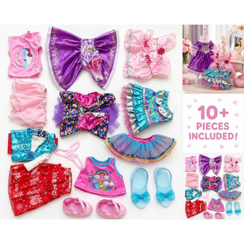 Build A Bear & Misc Doll Clothes Lot Princess Dresses Shoes Outfits Accessories